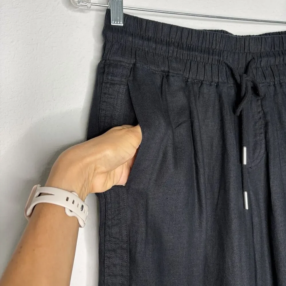 Quince Black 100% European Linen Wide Leg Pants Size S, bohemian, tropical, cool